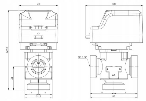 Zawór strefowy 3-drogowy AZV 844 DN25, G1 1/4" Kvs 11 230 V AC AB-B 1684410