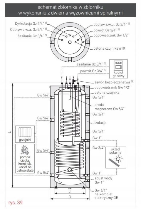 Zbiornik kombinowany akumulacji SG(K KUMULO 300/80l grzałka 2kW 2 wężownice