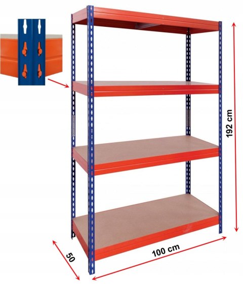 Regał magazynowy Rivet wymiary 192x100x50 cm 4 półki 300 kg