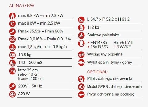 PIEC NA PELLET EVA CALOR Alina 9 kW | z nadmuchem