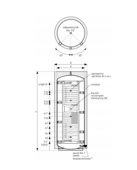 Zbiornik akumulacyjny warstwowy Multi-Inox 1000L wężownica Galmet 70-101600